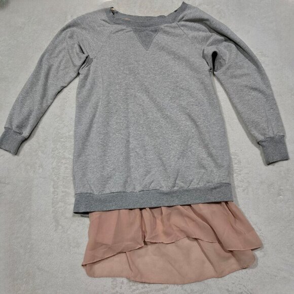 BCBGeneration ✦ Gray Sweatshirt Dress ✦ Peach Sheer Slip Layered Hem Sz S EUC - Picture 4 of 16